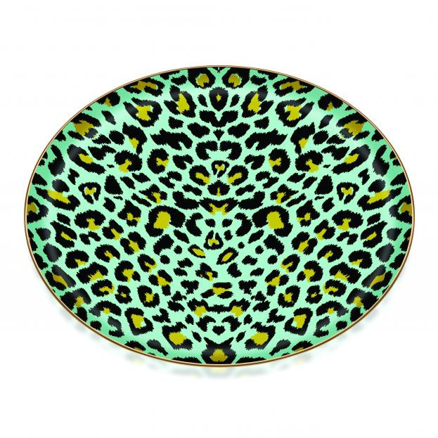 LEOPAR MINT BRIGHT GOLD GLASS TRAY 35*35